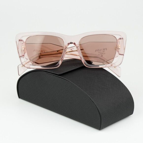 NEW Prada PR08YS 19Q10D Transparent Peach Light Brown Cat Eye Unisex Sunglasses - Picture 2 of 14